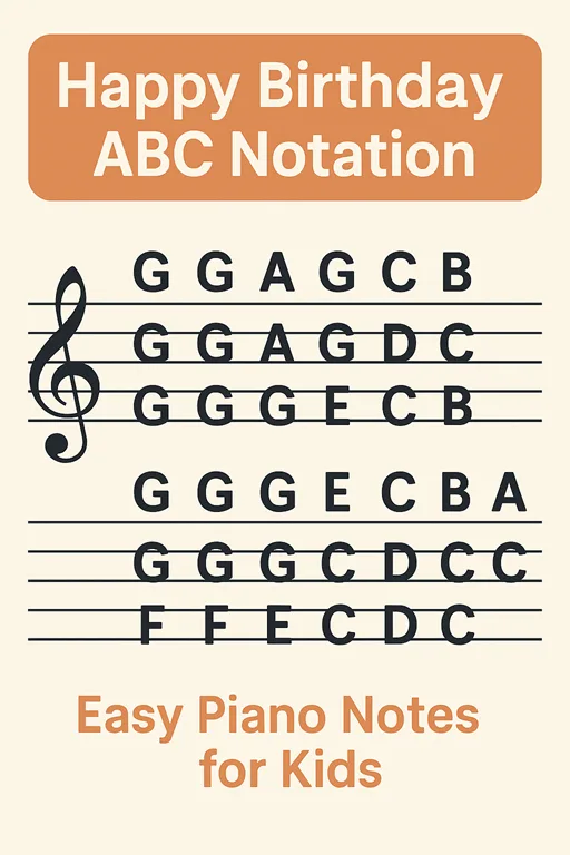 Happy Birthday ABC notation piano notes for kids – no sheet music, beginner-friendly nursery rhyme