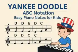 Yankee Doodle ABC notation with piano notes for kids – beginner nursery rhyme in ABC format, no sheet music